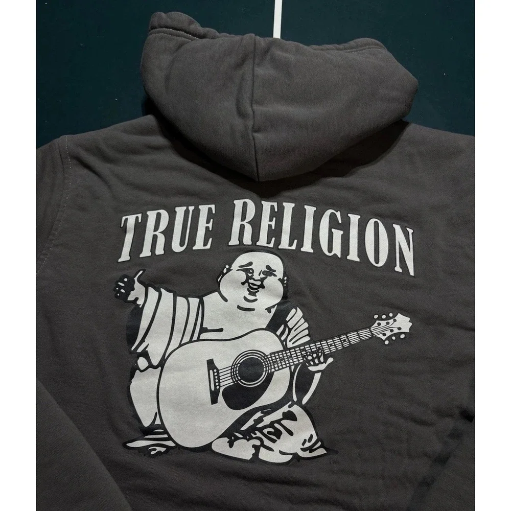 True Religion‎ Buddha Sherpa Lined Full Zip Hoodie Sweatshirt Men's Large Gray